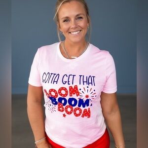Pink Graphic Tee with Boom Boom Print women’s size L